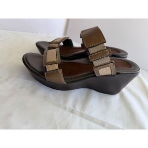 NAOT Women's Wedge Sandals Metallic Brown Leather Adjustable Straps Size 36